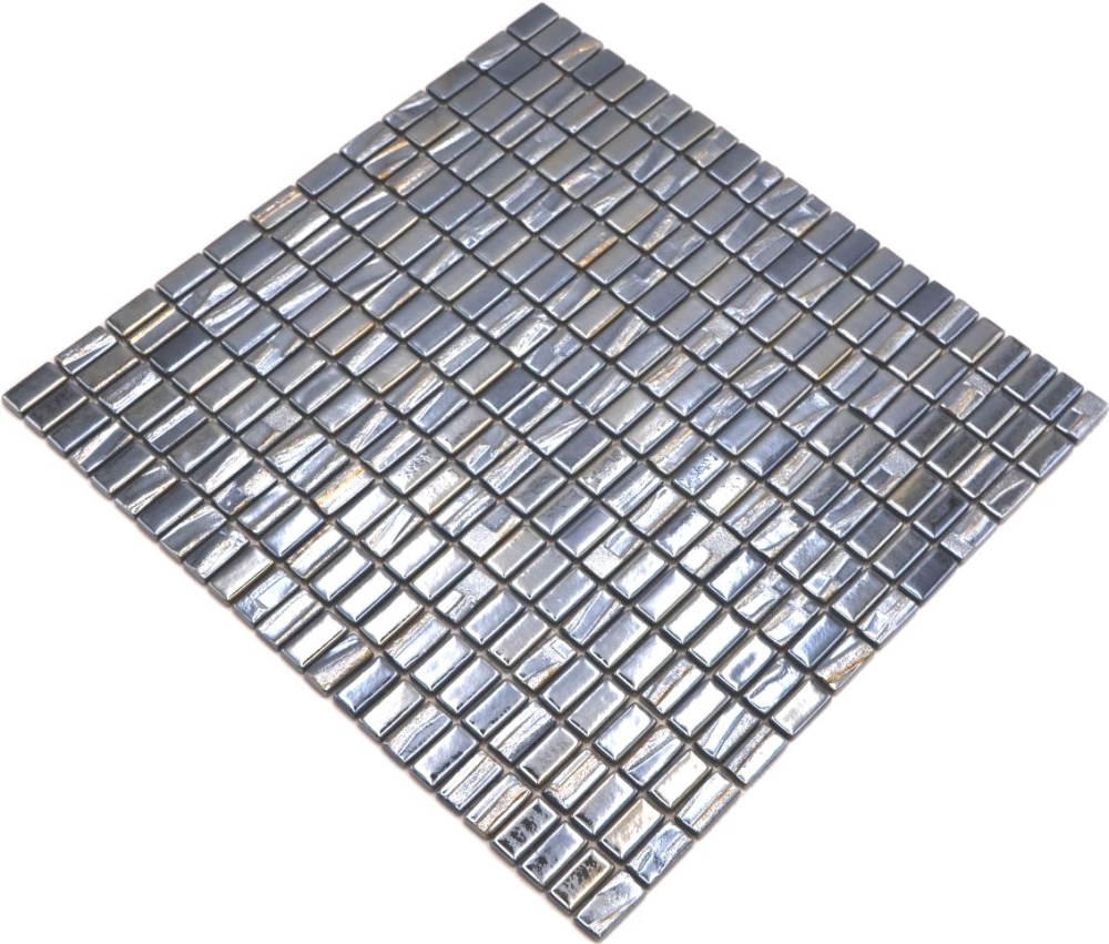Mosaik Rechteck ECO uni schwarz metallic 3D Glas Kreuzverbandoptik glänzend