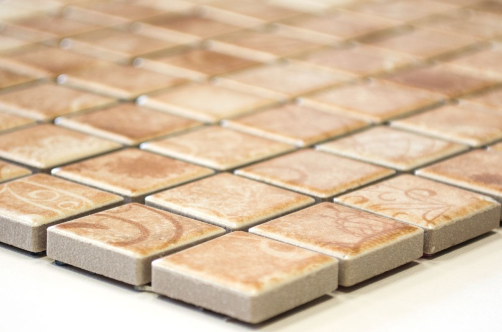 Mosaico cuadrado Laceo diseno ceramico beige aspecto mate