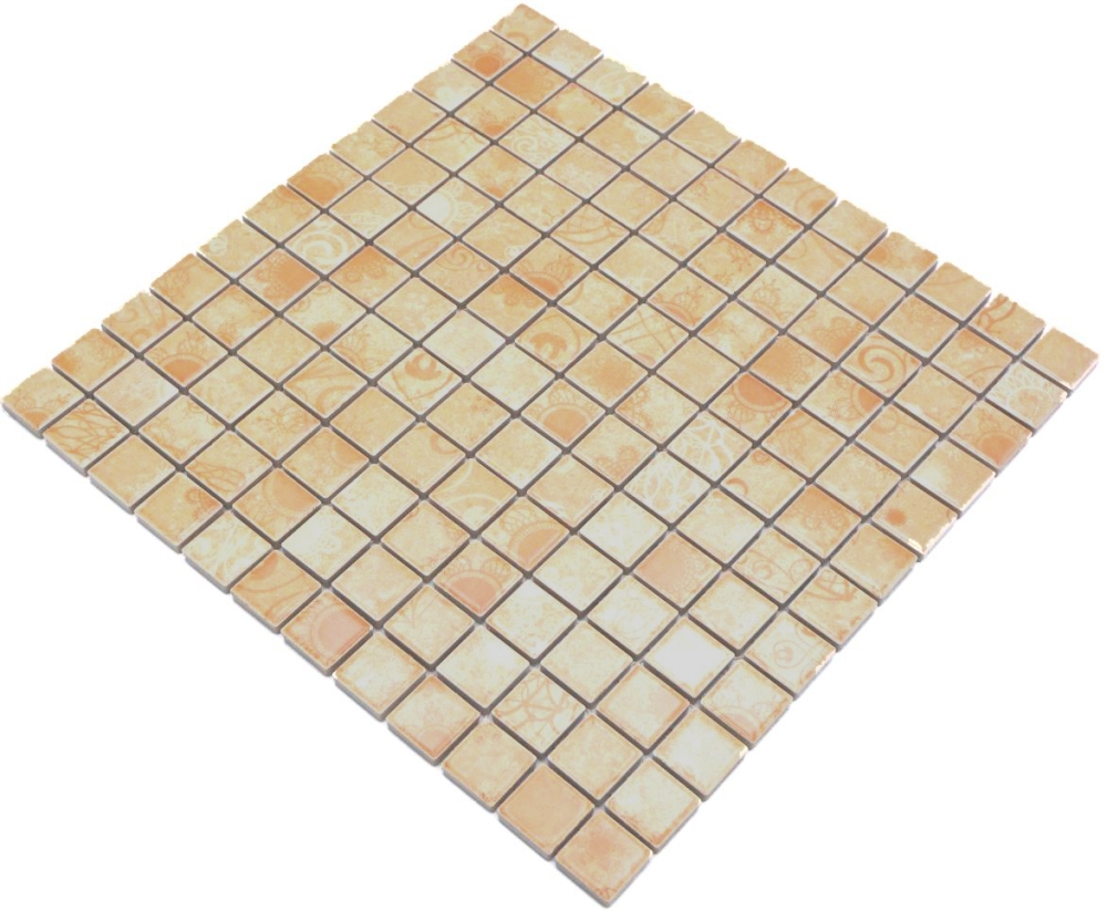 Mosaico cuadrado Laceo diseno ceramico beige aspecto mate
