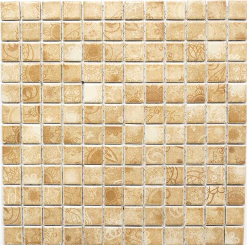 Mosaico cuadrado Laceo diseno ceramico beige aspecto mate