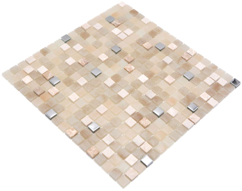 Mosaico in vetro pietra naturale avorio beige marrone argento backsplash di piastrelle - 91-0214 - Kopie
