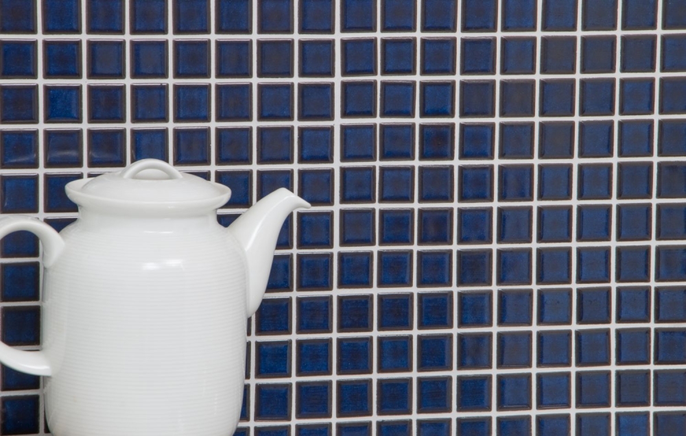 Mosaico cuadrado uni azul cobalto ceramica brillante