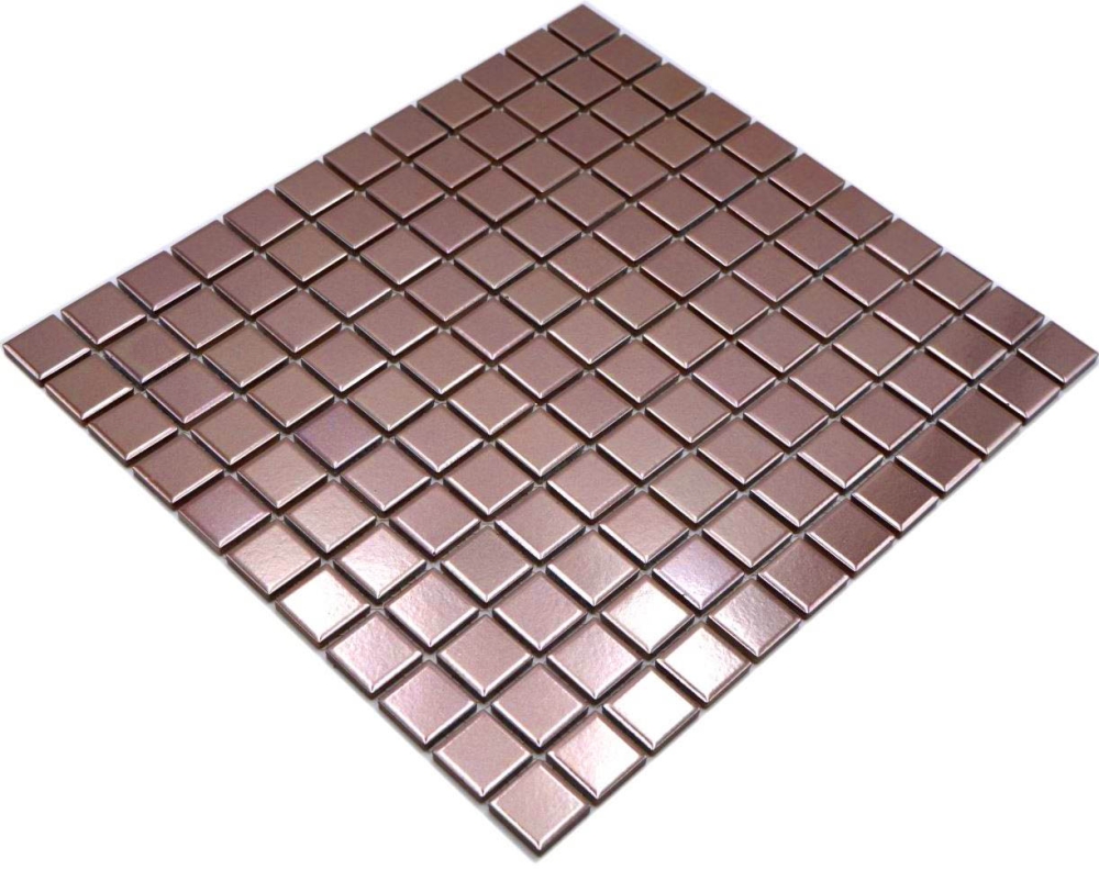 Mosaik Quadrat uni kupfer Keramik Kupferoptik matt