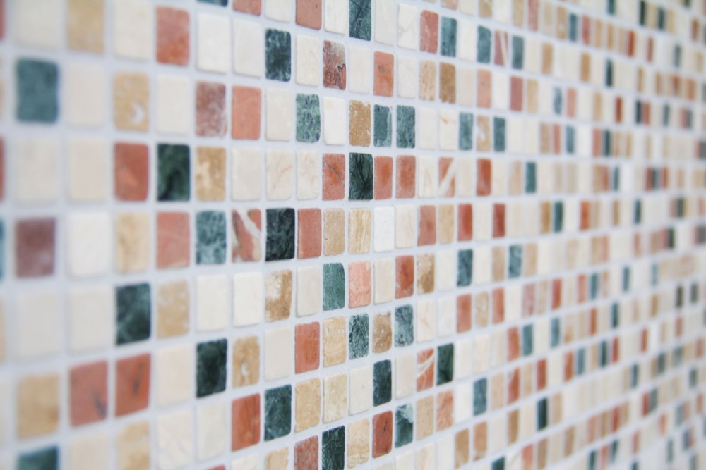 Mosaico cuadrado mezcla aleatoria marmol crema beige rojo verde mate
