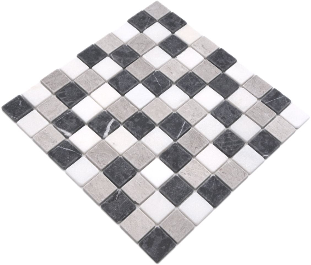 Mosaico cuadrado mezcla de marmol Botticino Gris Nero beige gris negro mate