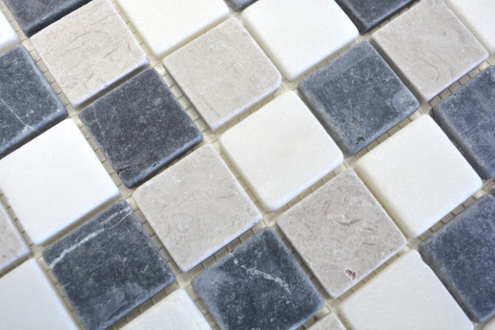 Mosaico cuadrado mezcla de marmol Botticino Gris Nero beige gris negro mate