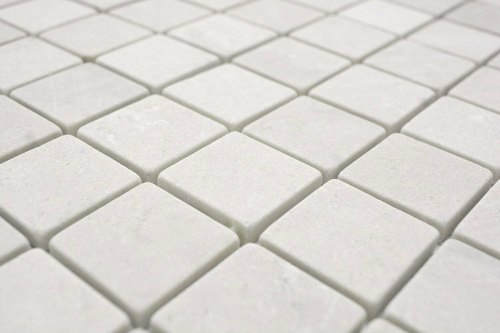 Mosaico cuadrado uni Botticino Anticato marmol blanco mate