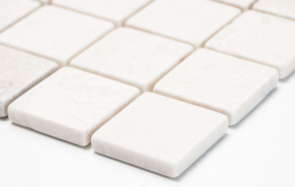 Mosaico cuadrado uni Botticino Anticato marmol blanco mate