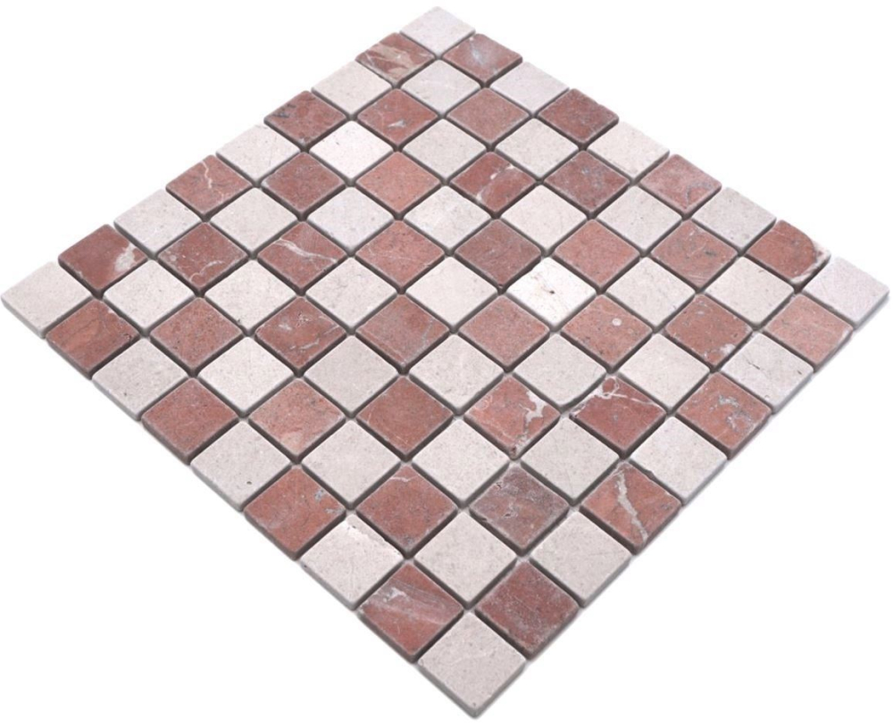 Mosaik Marmor mix creme beige rot matt - 10 Mosaikblaetter