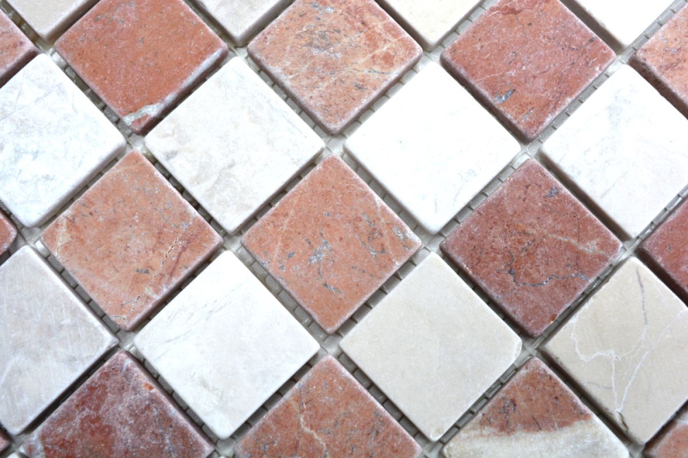 Mosaik Marmor mix creme beige rot matt - 10 Mosaikblaetter