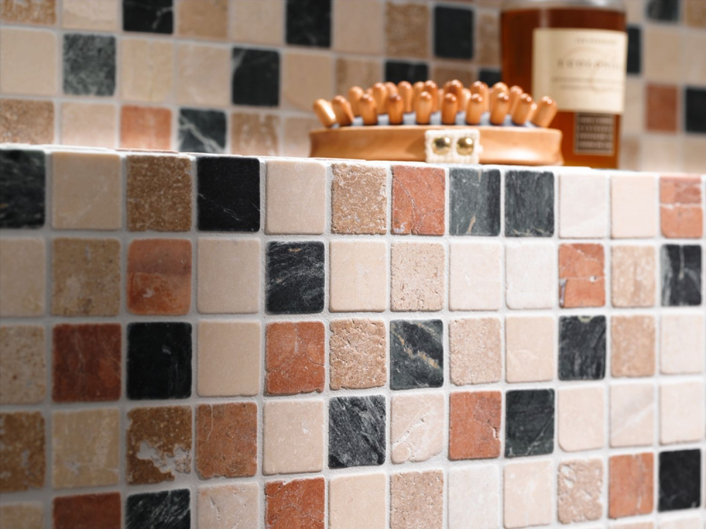 Mosaique Carre mix Random Marbre creme beige rouge vert mat