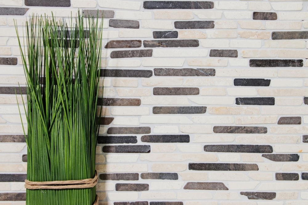Mosaik Brick mix BianconeJava Marmor Mauerverbandoptik beige schwarz matt