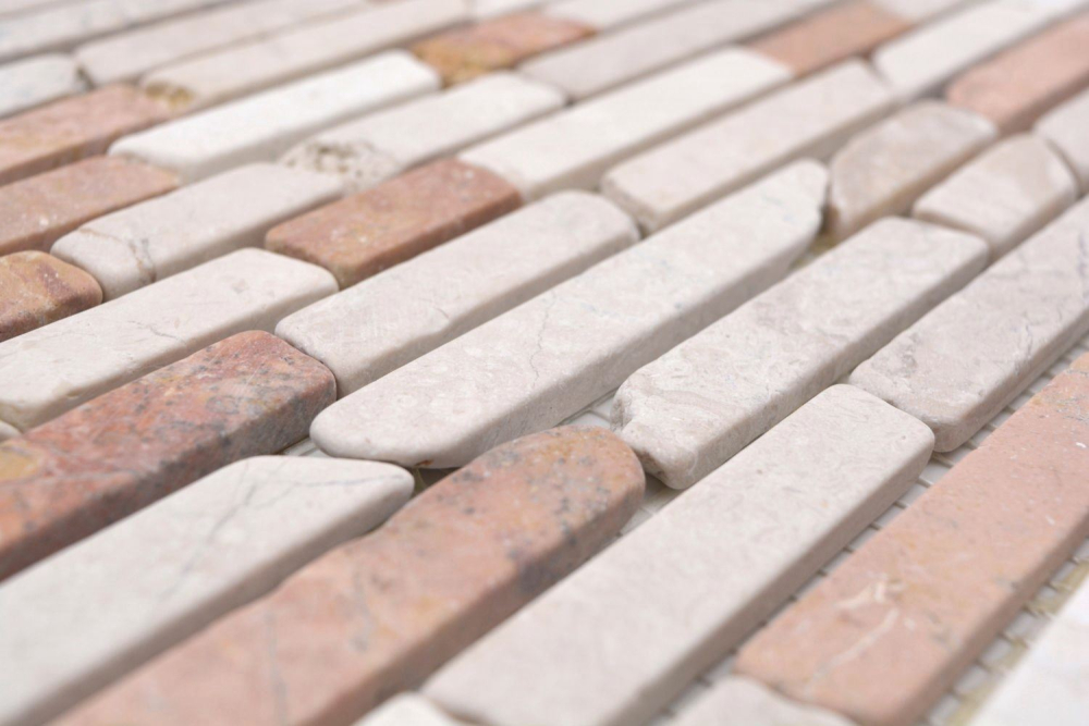 Mosaik Brick mix RossoCream Marmor Mauerverbandoptik beige rot matt