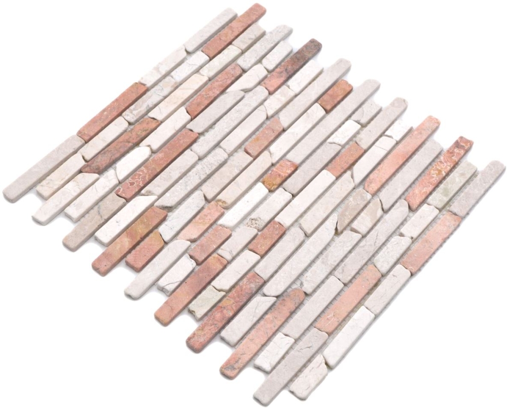 Mosaik Brick mix RossoCream Marmor Mauerverbandoptik beige rot matt