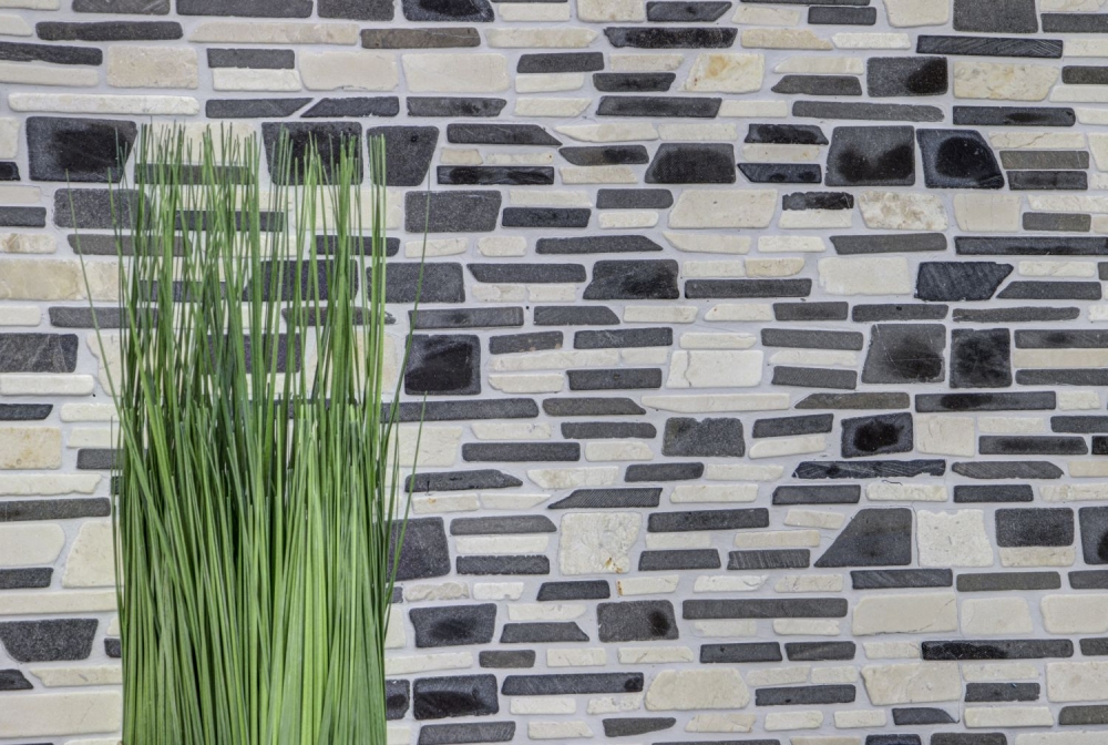 Mosaique Mosaique de briques mix BianconeJava Marbre aspect maconnerie beige noir mat