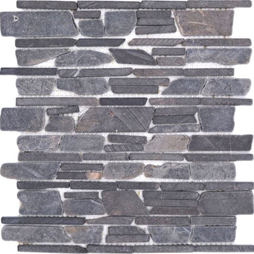 Bruchmosaik Riemchen Stäbchen Marmor Natursteinmosaik grau anthrazit Neromarquina 40-0210