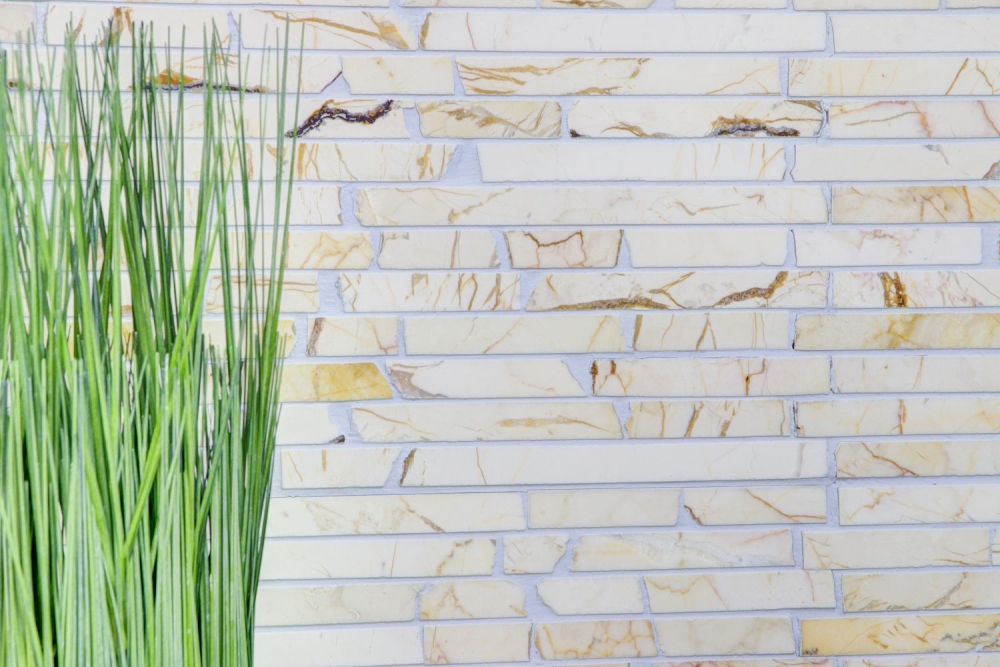 Mosaique Brick golden cream polie avec structure Marbre aspect maconnerie