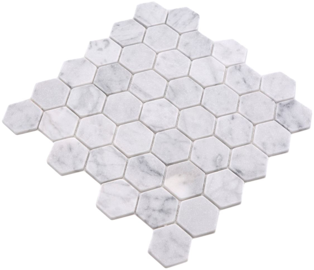 Mosaico hexagono marmol blanco Carrara optico hexagono optico mate