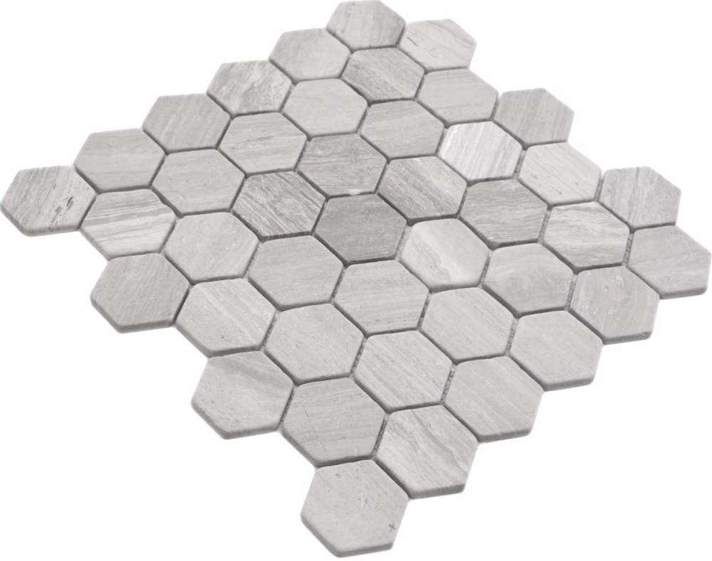 Mosaique Hexagon Marbre gris uni bandes aspect hexagonal mat