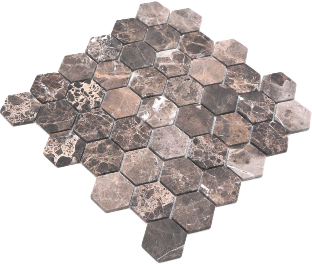Mosaique Hexagon Impala brun flamme Marbre aspect hexagonal mat