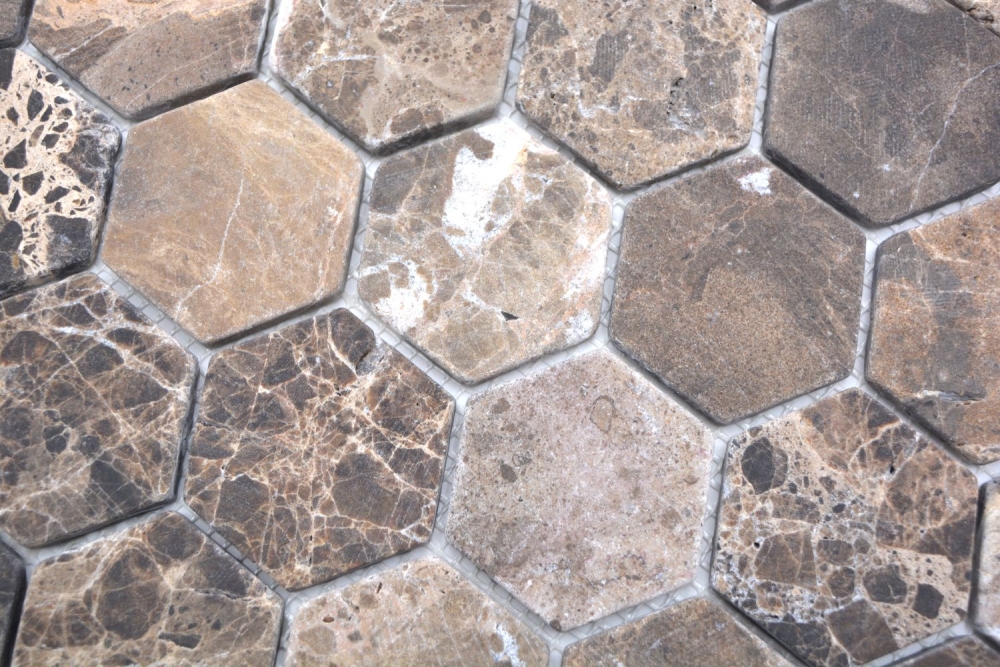 Mosaique Hexagon Impala brun flamme Marbre aspect hexagonal mat