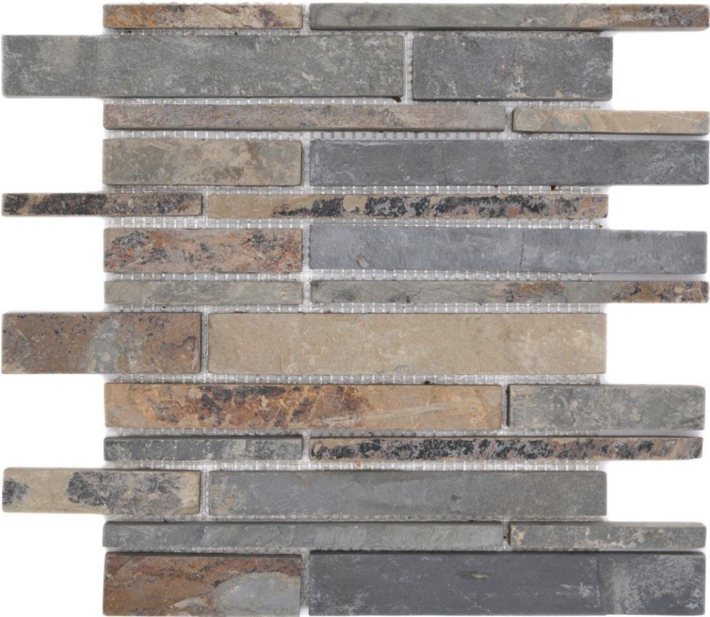 Schiefer Steinwand Naturstein Mosaik anthrazit rost Wandverblender 34-2525