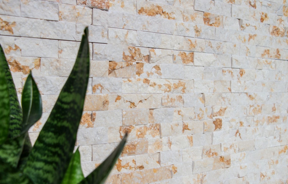 Splitface mosaico azulejo de marmol 3D piedra natural pared Ladrillo soleado oro beige 42-X3D46