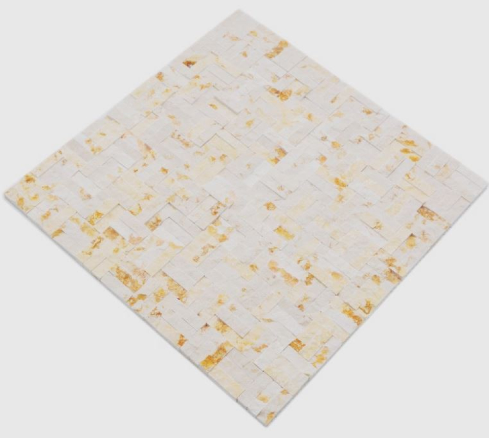 Splitface Cream Golden Marmor Sunny Parkett Optik 3D Natursteinwand Wandverkleidung 42-x3d63