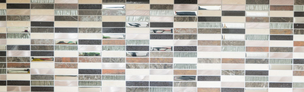 Mosaico Rectangulo Mosaico de vidrio Piedra artificial Alu EP mix beige marron Mix Translucido Composite Aluminio Cross bond look plata negro mate