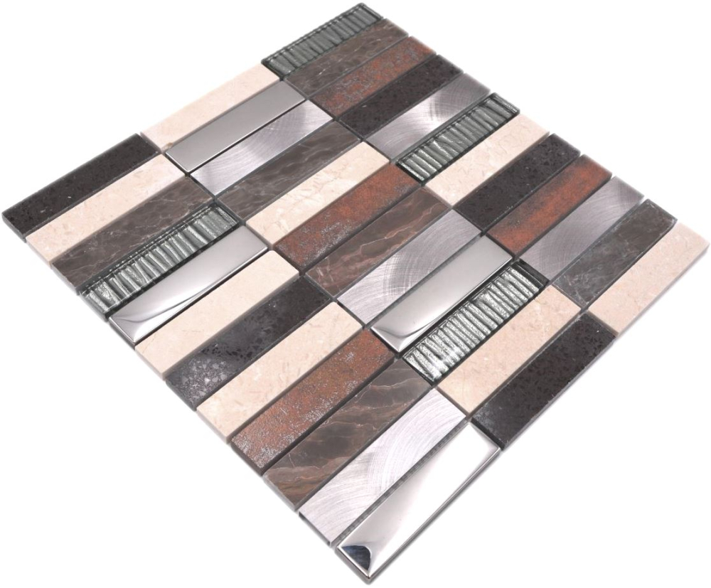 Mosaico Rectangulo Mosaico de vidrio Piedra artificial Alu EP mix beige marron Mix Translucido Composite Aluminio Cross bond look plata negro mate