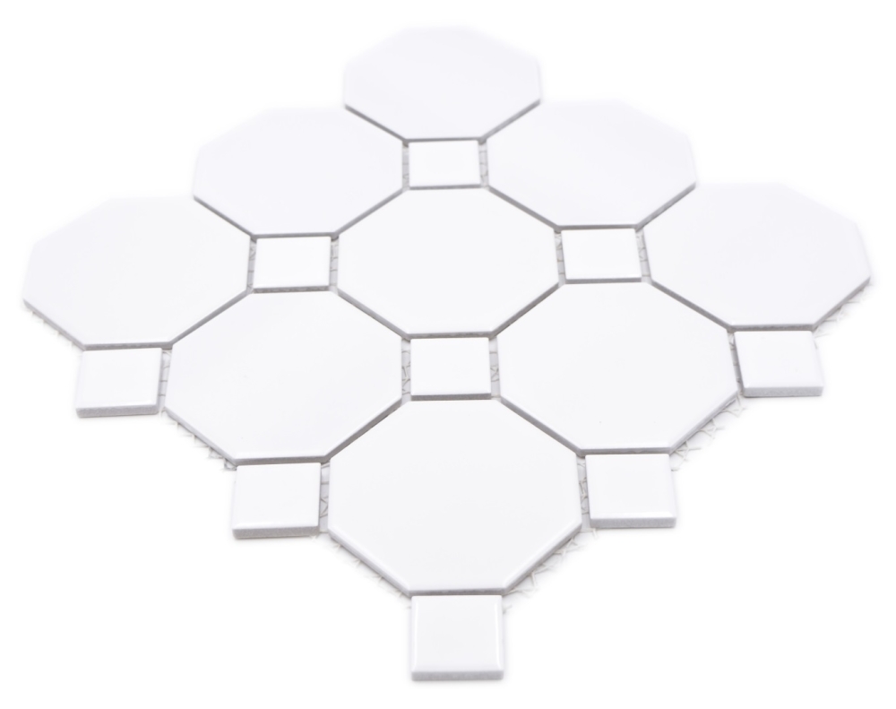Mosaik Octa weiß matt mit glänzend Keramik Octagonoptik