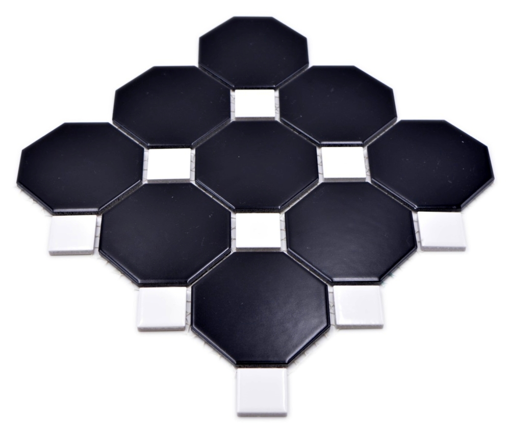 Mosaik Octa schwarz matt mit weiß glänzend Keramik Octagonoptik