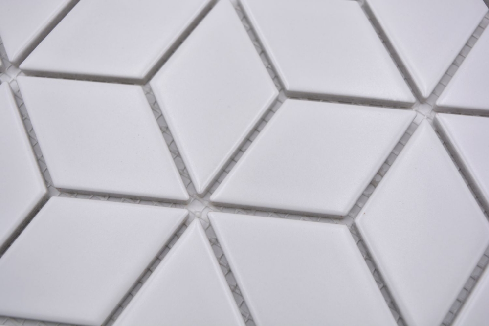 Mosaikfliese weiß matt Keramik Mosaik Kombi 3D Würfel uni - 13-POV4