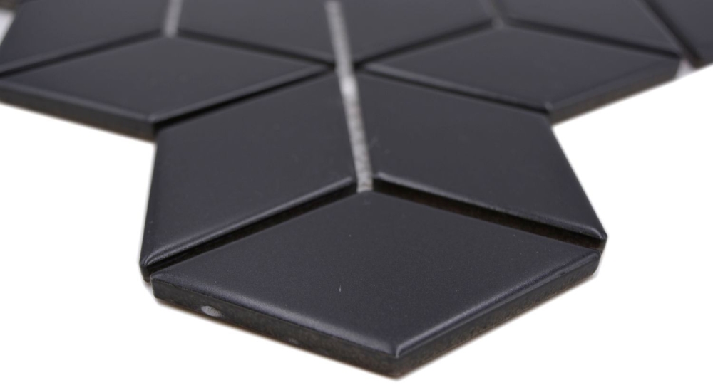 Retro Mosaik schwarz matt Fliese Keramikmosaik 3D Würfel - 13-POV5