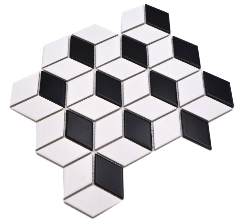 Mosaik 3D Würfel weiß schwarz matt Keramik Würfeloptik mix