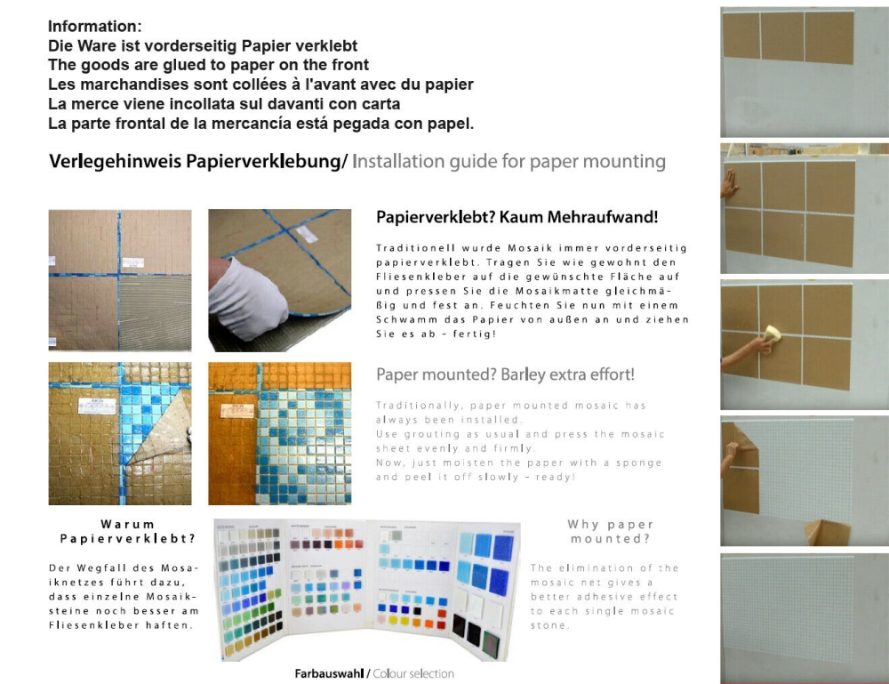 Mosaik Rueckwandverkleidung Pooloptik Glas weiss glaenzend - 10 Mosaikblaetter