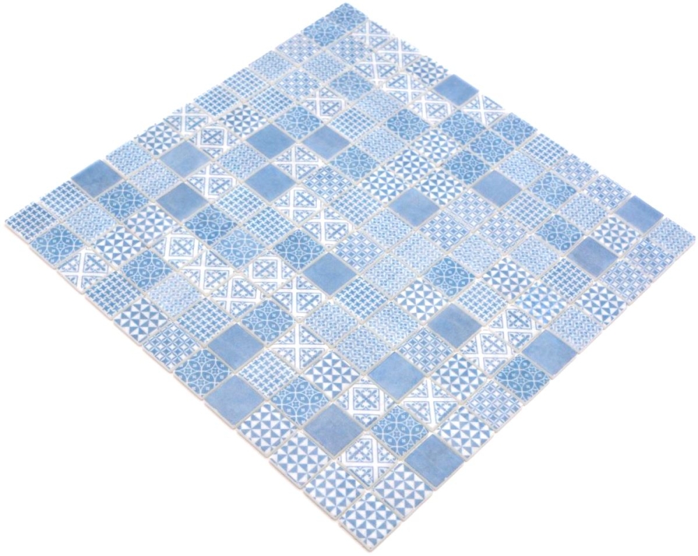 Mosaique Carre ECO mix bleu patchwork verre retro mat