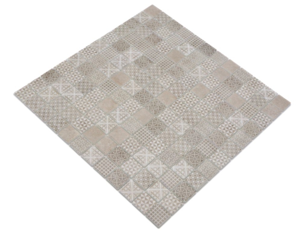 Mosaique Carre ECO mix beige patchwork verre retro mat