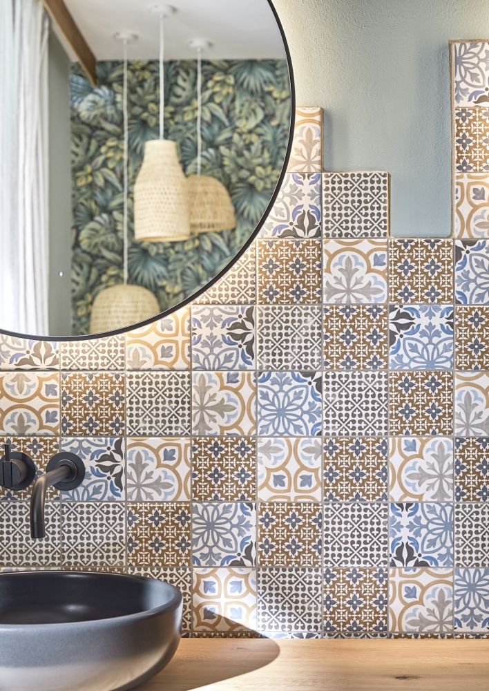 Mosaico quadrato Classico mix opaco in ceramica effetto retro crema blu arancio grigio