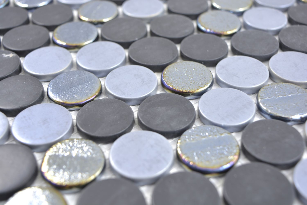 Rund ECO mix color Recycling Glas Mosaik Knopfmosaik Farbmix Metallic Schwarz Anthrazit