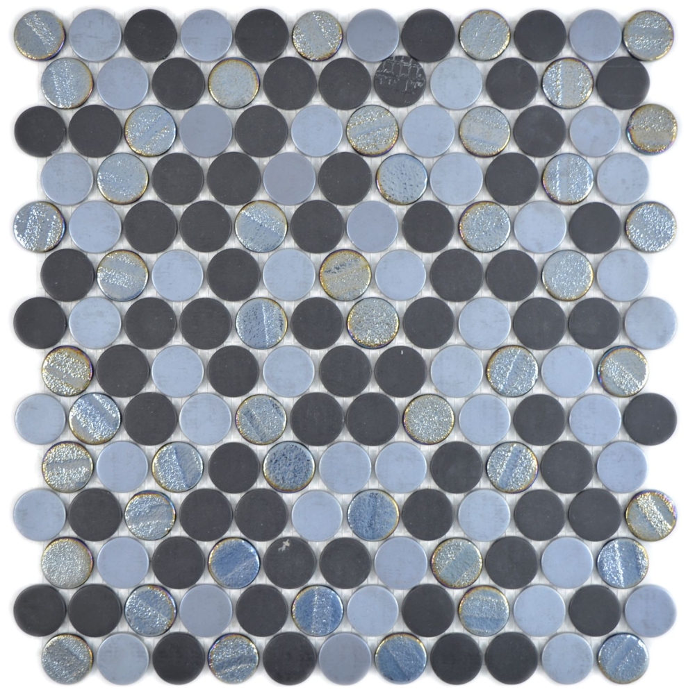 Eco Recycling Glas Mosaik Knopfmosaik Farbmix Metallic Schwarz Anthrazit Fliesenspiegel - 129-R05