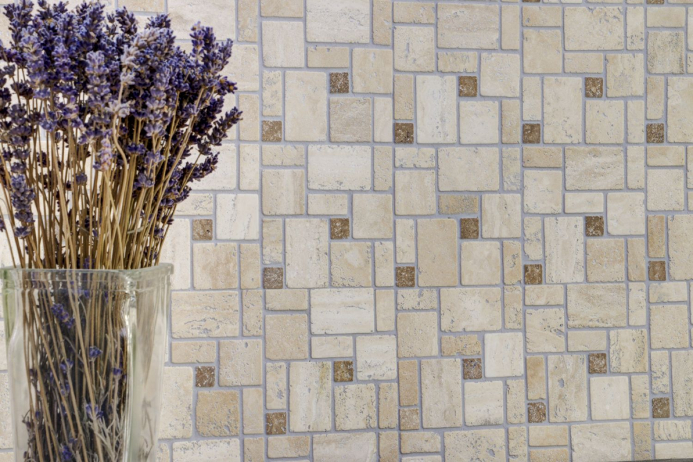 Mosaique Auto-collante Combinaison Travertin mix beige Aspect combine mat
