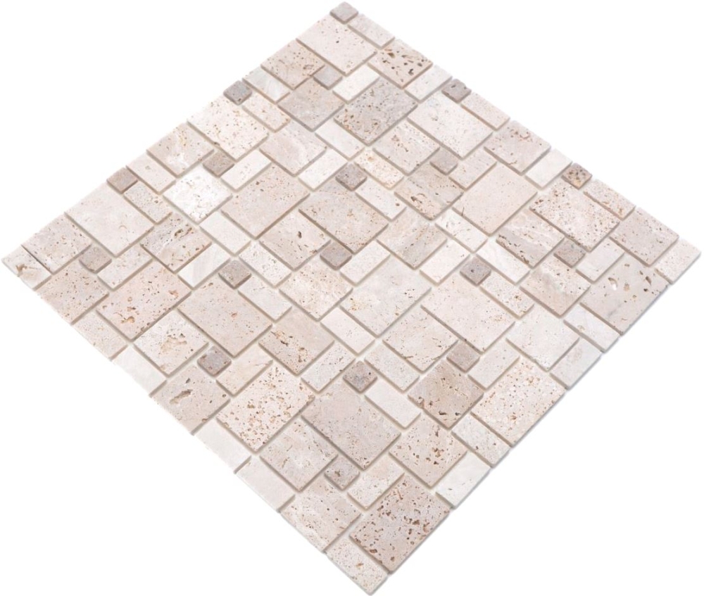 Mosaique Auto-collante Combinaison Travertin mix beige Aspect combine mat