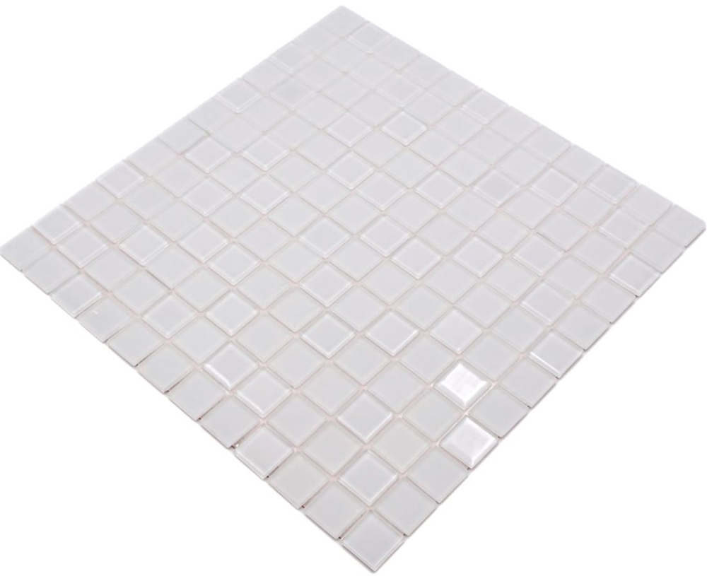 Mosaik Selbstklebend Quadrat Glasmosaik mix weiß matt Transluzent
