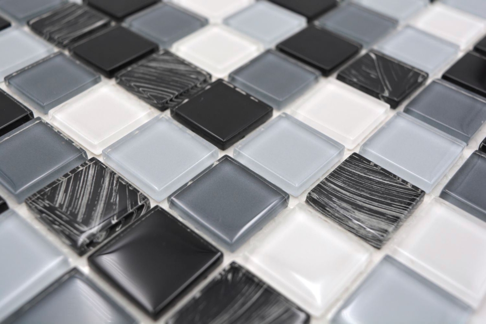Mosaique autocollant carre mosaique de verre mix gris noir blanc essuye translucide brillant