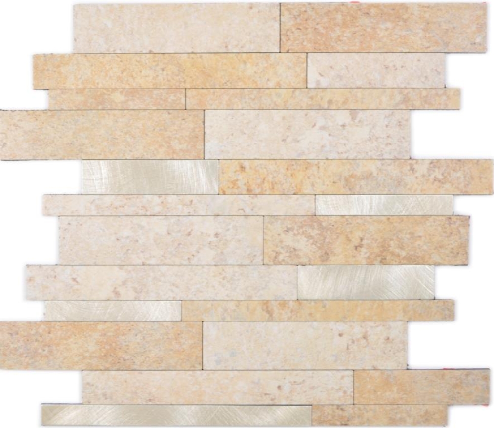 selbstklebende Vinyl Mosaikmatte Steinoptik Hellbeige Creme Gold Stäbchen Fliesenspiegel Küche - 200-36LBG