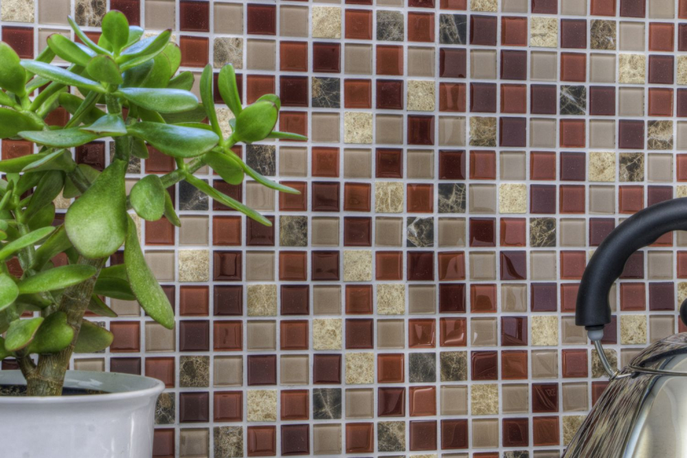 Mosaik Fliese selbstklebend Glasmosaik Stein Beige Braun Marmor Wandverblender Fliesenspiegel - 200-4M352