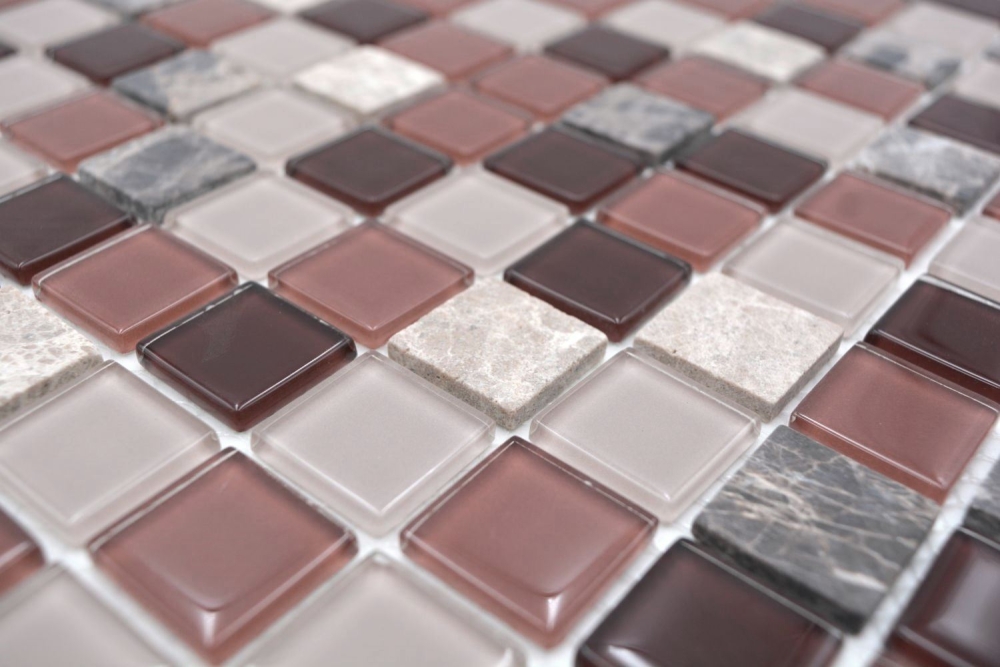 Mosaik Fliese selbstklebend Glasmosaik Stein Beige Braun Marmor Wandverblender Fliesenspiegel - 200-4M352