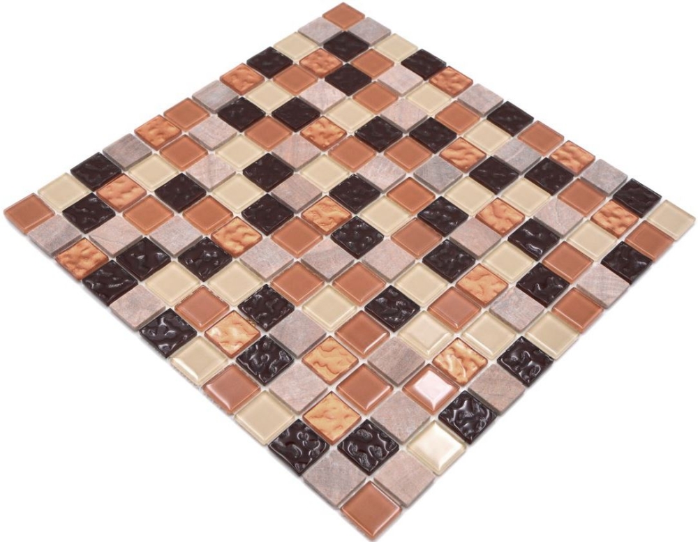 Mosaique autocollant carre mosaique de verre pierre mix beige marron mix translucide brillant