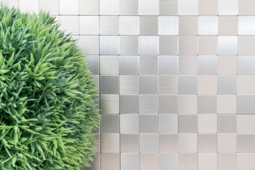 Mosaik Selbstklebend Quadrat metall Aluminium Metall Metalloptik silber glänzend